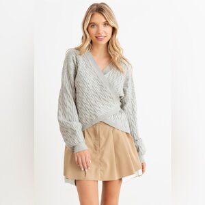 NIP-Sage Cable Knit Wrap Tie Long Sleeve Sweater Cardigan